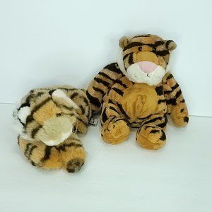 Lot Of 2 Tiger Plush Stuffed Animal Orange Black White Striped 10"